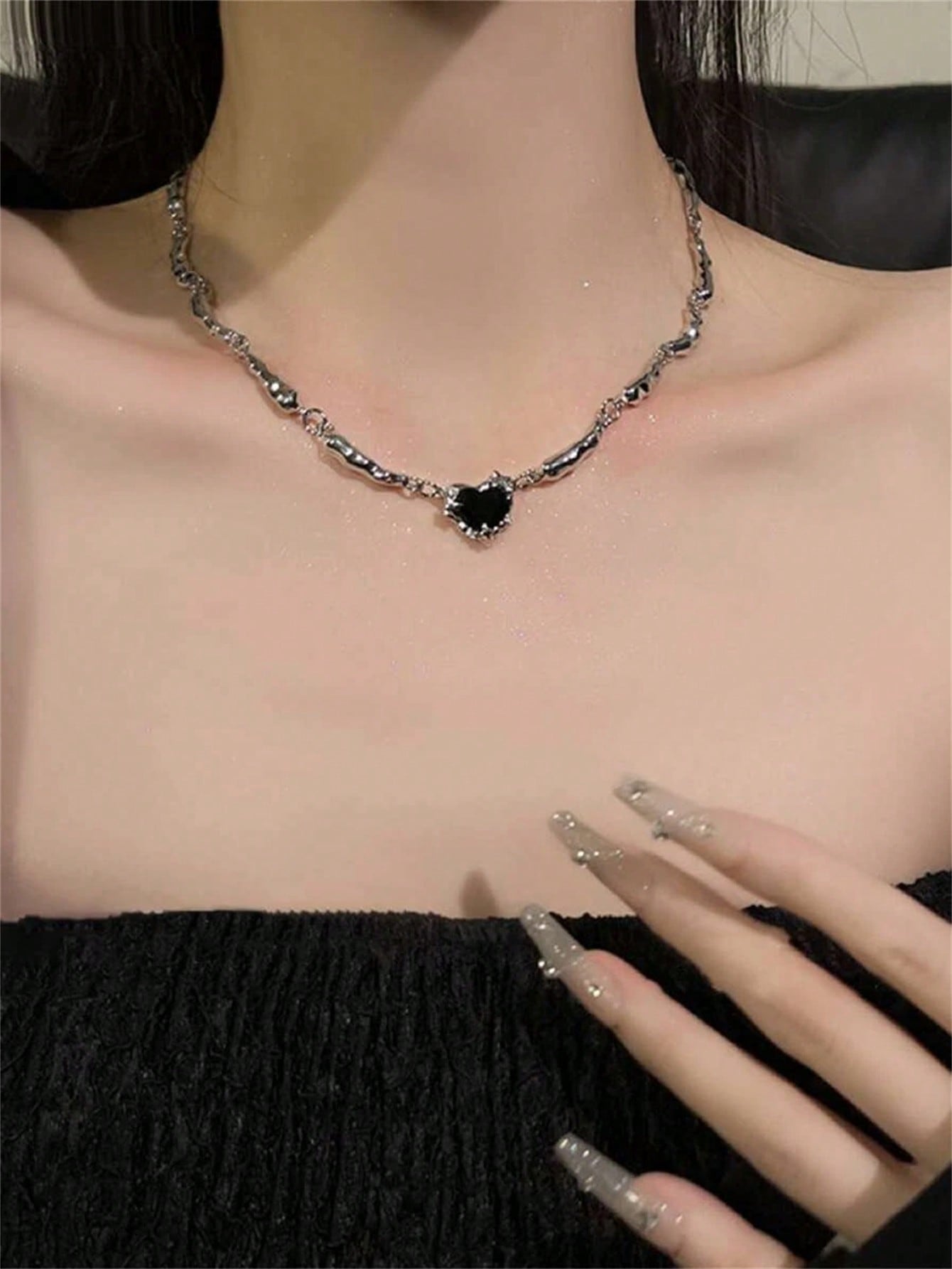 Goth 1pc Fashion Zinc Alloy Heart Charm Necklace For Women For Daily Decoration